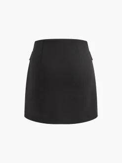 Hot Slim Sleeveless Pockets Skirt Set Skirt Sets|Long Sleeve Sets