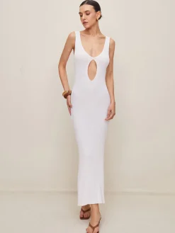 Sale Slim Split Cutout Sweater Dress White Dresses|Sweater Dresses