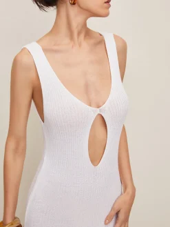 Sale Slim Split Cutout Sweater Dress White Dresses|Sweater Dresses