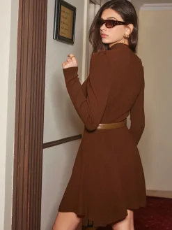 Discount Slim Sweater Short Dress Without Belt Sweater Dresses|Work Dresses