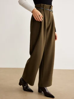 Sale Slim-Belt Pleated Pants Pants|Bottoms