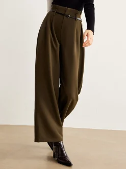 Best Slim-Belt Pleated Pants Pants|Bottoms