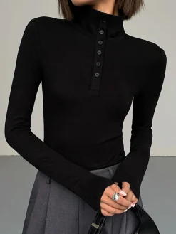 New Slinky Button-up Long Sleeve Shirt T-shirts|Tops