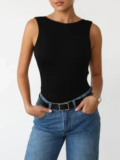 Slinky Open Back Sleeveless Bodysuit Bodysuits|Bodysuits