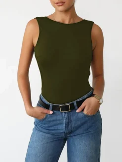 Slinky Open Back Sleeveless Bodysuit Bodysuits|Bodysuits