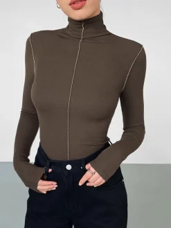 Discount Slinky Turtleneck Contrast Trim Ribbed Knit Shirt T-shirts|Knitwear