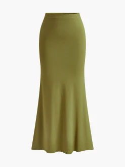 Outlet Slit Button Fishtail Skirt Set Skirt Sets|Long Sleeve Sets
