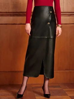 Clearance Slit PU Leather Straight Skirt Skirts|Matching Sets