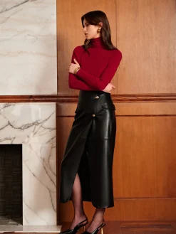Clearance Slit PU Leather Straight Skirt Skirts|Matching Sets