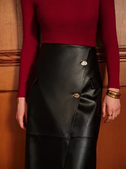 Clearance Slit PU Leather Straight Skirt Skirts|Matching Sets