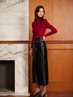 Clearance Slit PU Leather Straight Skirt Skirts|Matching Sets
