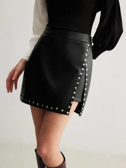 Outlet Slit Studded Faux Leather Mini Skirt Skirts|Matching Sets