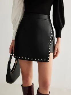 Outlet Slit Studded Faux Leather Mini Skirt Skirts|Matching Sets