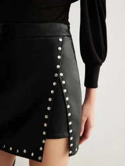 Outlet Slit Studded Faux Leather Mini Skirt Skirts|Matching Sets