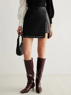 Outlet Slit Studded Faux Leather Mini Skirt Skirts|Matching Sets