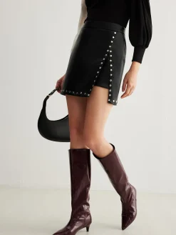 Outlet Slit Studded Faux Leather Mini Skirt Skirts|Matching Sets