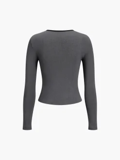 Sale Sliver Lining Contrast Neckline Long Sleeve Top Sweater Tops|T-shirts