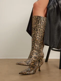 Clearance Snakeskin Print Knee-High Boots Shoes|Accessories