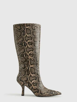Clearance Snakeskin Print Knee-High Boots Shoes|Accessories