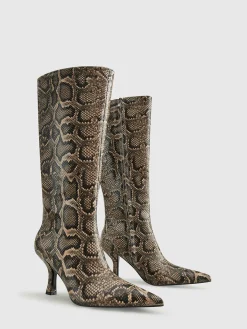 Clearance Snakeskin Print Knee-High Boots Shoes|Accessories