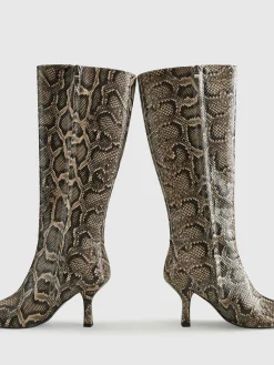 Clearance Snakeskin Print Knee-High Boots Shoes|Accessories