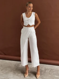 Sale Solid  Asymmetrical Straight Leg Pants Set Pants Sets|Matching Sets