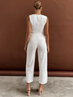 Sale Solid  Asymmetrical Straight Leg Pants Set Pants Sets|Matching Sets
