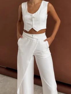 Sale Solid  Asymmetrical Straight Leg Pants Set Pants Sets|Matching Sets