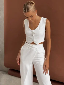 Sale Solid  Asymmetrical Straight Leg Pants Set Pants Sets|Matching Sets