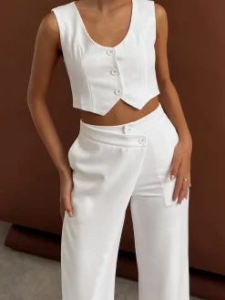 Sale Solid  Asymmetrical Straight Leg Pants Set Pants Sets|Matching Sets