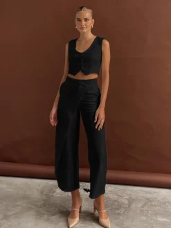Sale Solid  Asymmetrical Straight Leg Pants Set Pants Sets|Matching Sets