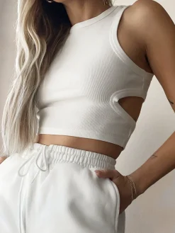 Hot Solid Back Cutout Crop Tank Top Sweater Tops|Crop Tops