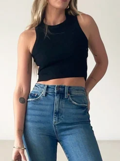 Hot Solid Back Cutout Crop Tank Top Sweater Tops|Crop Tops
