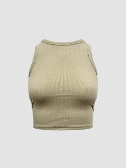 Hot Solid Back Cutout Crop Tank Top Sweater Tops|Crop Tops