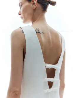 Solid Backless Knotted Sleeveless Dress White Dresses|Casual Dresses