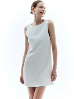 Solid Backless Knotted Sleeveless Dress White Dresses|Casual Dresses