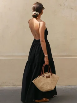 Hot Solid Backless Long Dress White Dresses|Black Dresses