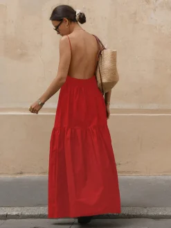 Hot Solid Backless Long Dress White Dresses|Black Dresses