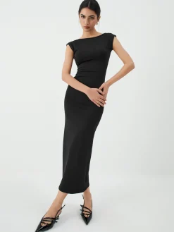 New Solid Backless Midi Dress Black Dresses|Casual Dresses