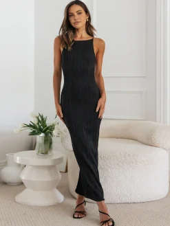 Online Solid Backless Tank Long Dress Black Dresses|Vacation Dresses