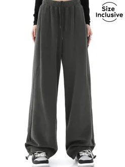 Online Solid Baggy Sweatpants Wide Leg|Pants