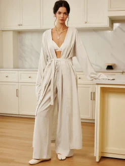 Outlet Solid Belted Draped Maxi Long Shirt Long Sleeve Sets|Blouses & Shirts