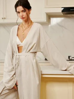 Outlet Solid Belted Draped Maxi Long Shirt Long Sleeve Sets|Blouses & Shirts