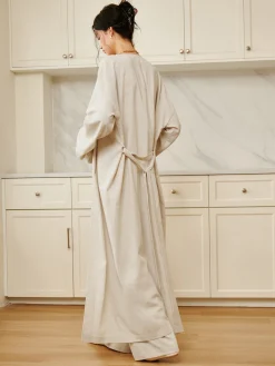 Outlet Solid Belted Draped Maxi Long Shirt Long Sleeve Sets|Blouses & Shirts