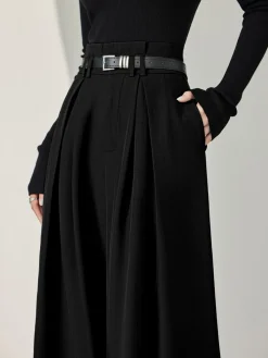 Solid Belted Pleated Wide Leg Pants Wide Leg|Pants