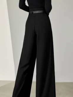 Solid Belted Pleated Wide Leg Pants Wide Leg|Pants