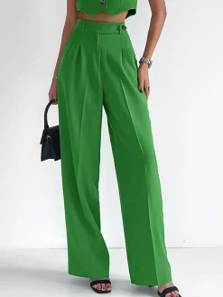 Clearance Solid Button Front Waistcoat With Pants Set Pants Sets|Matching Sets