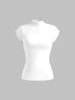 Hot Solid Cap Sleeve Snug Top T-shirts|Tops