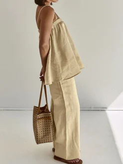 Solid Casual Pants Set Pants Sets|Matching Sets