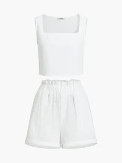 Solid Cotton Ruffle Short Sets Shorts Sets|Matching Sets